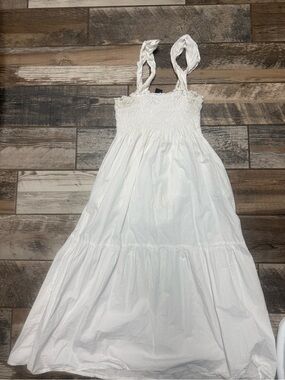 French Connection White Maxi Dress with Smocked Bodice